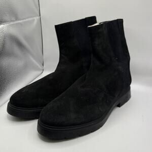 Stuart Weitzman Chelsea Boots Womens Black Faux Fur Lined Suede Ankle Pull On